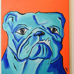 bull dog character oil painting