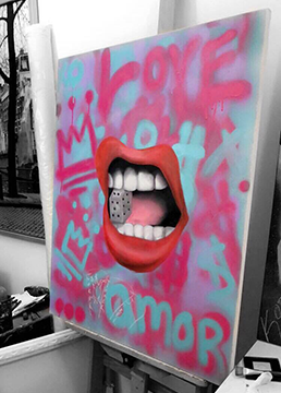 mouth with dice oil painting