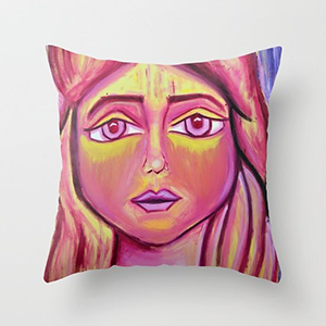 pink girl oil painting printed pillow